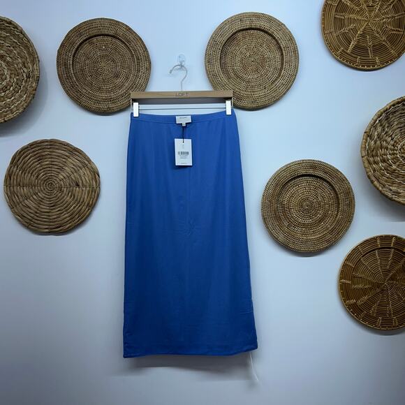 NEW $148 Reformation Blue Stretch Mesh Lined Midi Iris Knit Skirt Small - Picture 2 of 6